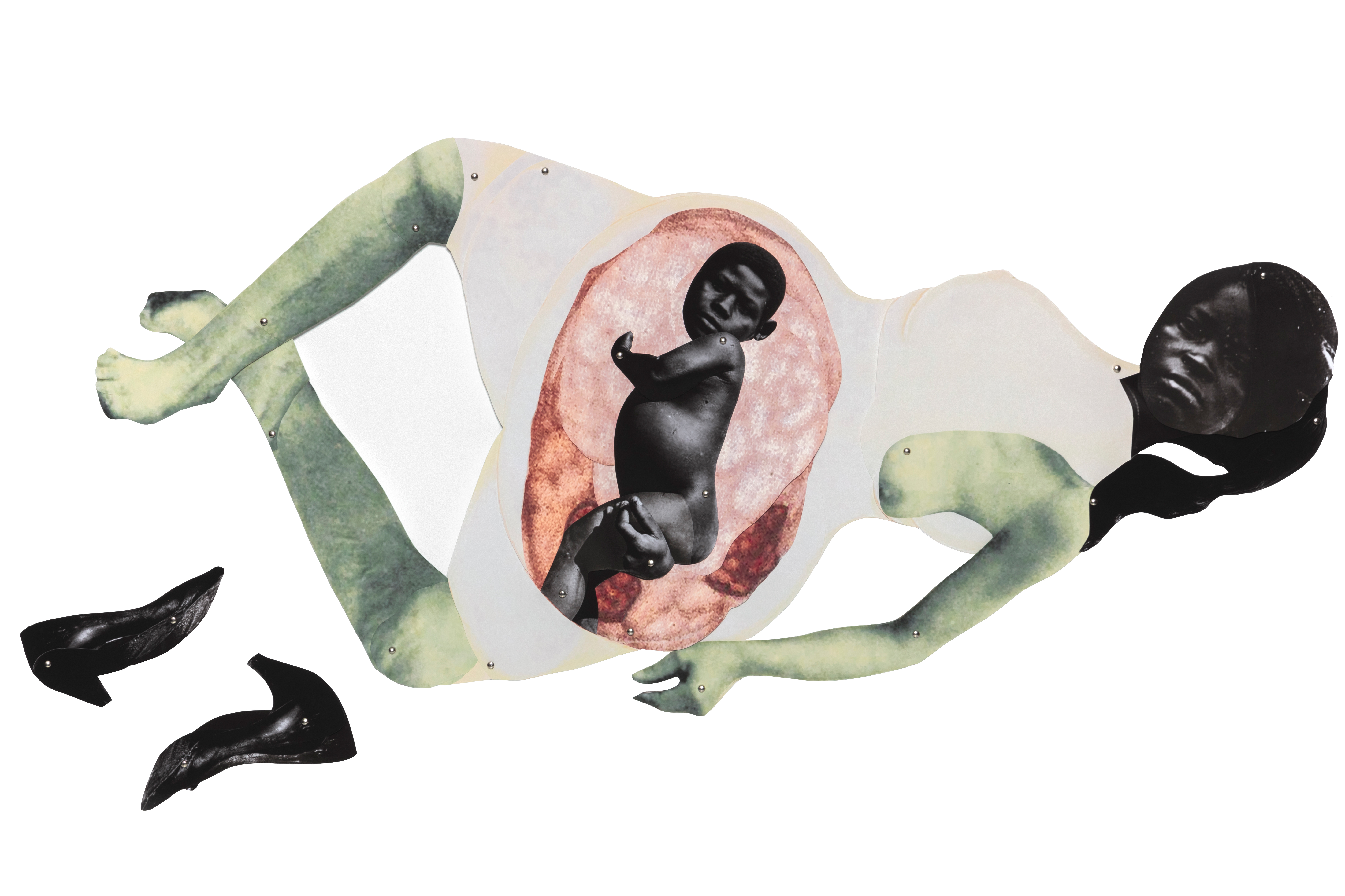 Baby in belly, 2020. Collage with paper pins.Frida Orupabo.